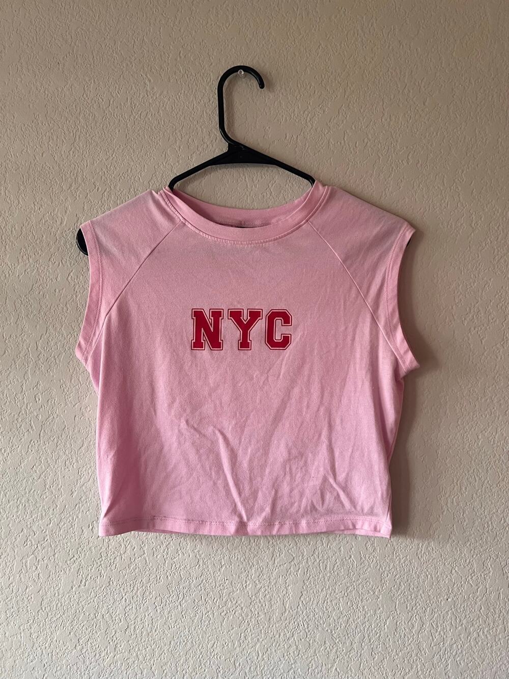 Old Fable NYC Pink Cropped Cap Sleeve Tee